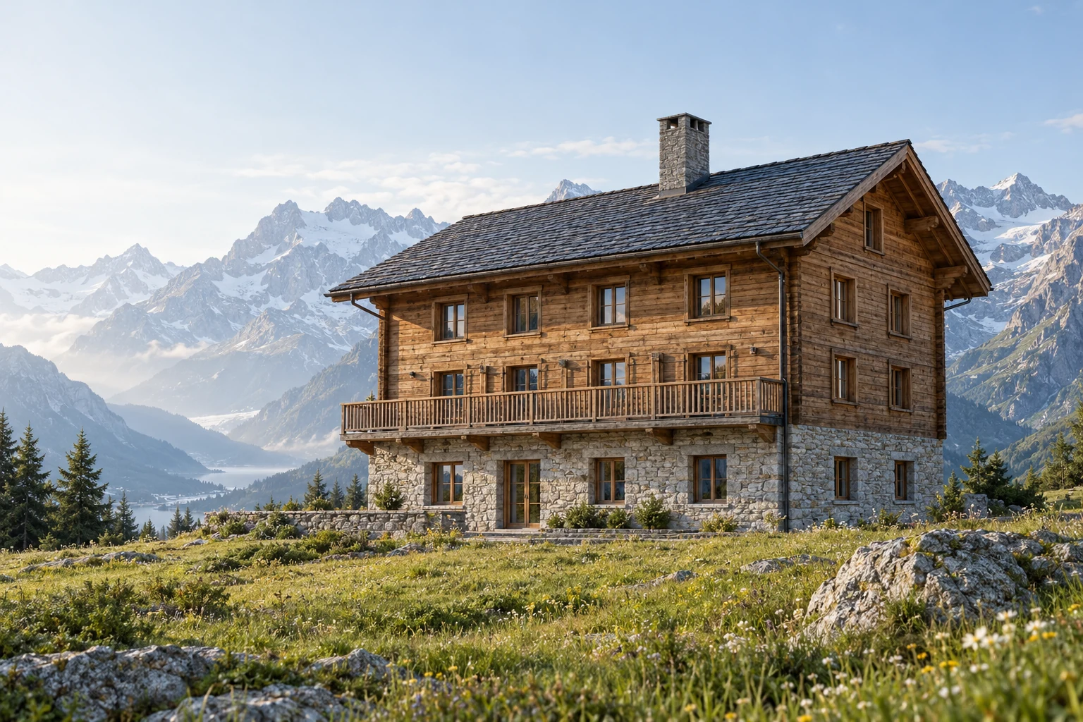 Das fiktive Haus Weit im weichen Morgenlicht